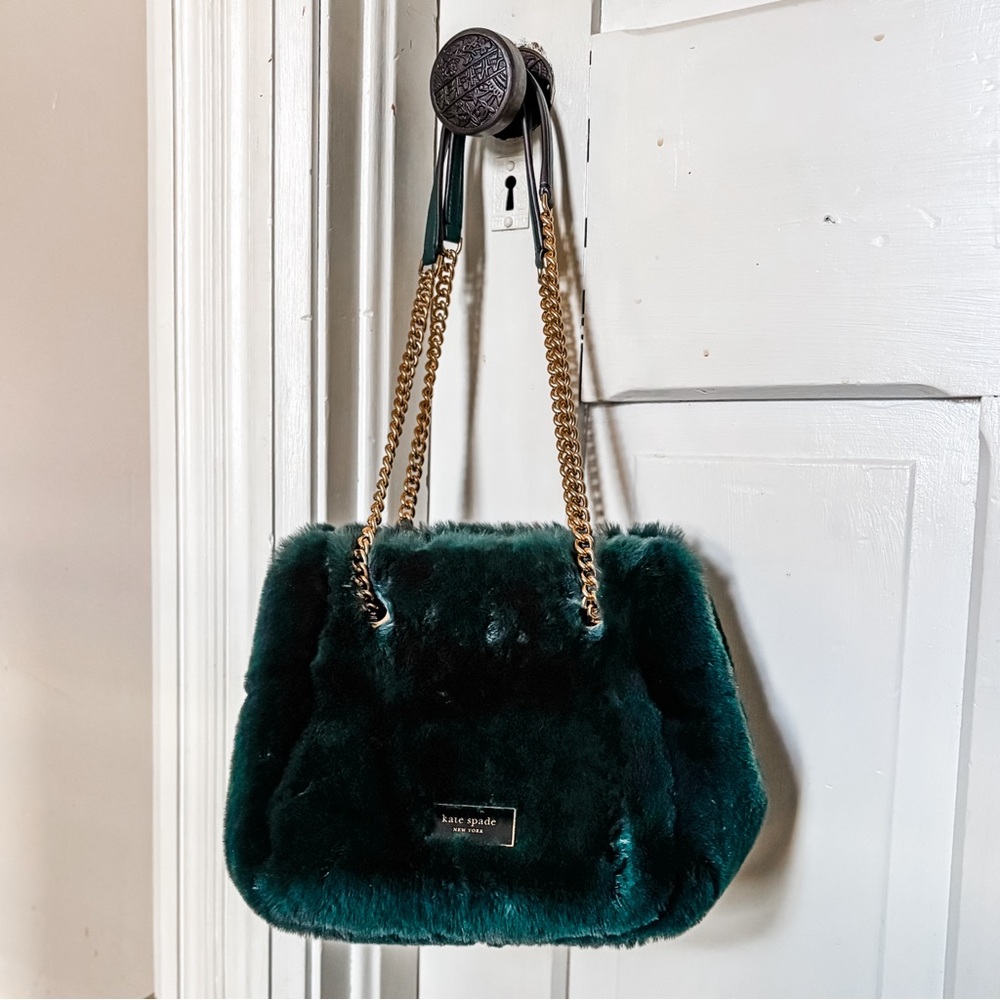 Kate Spade Cleo Faux Fur Small Chain Bucket Bag-Green-NWOT